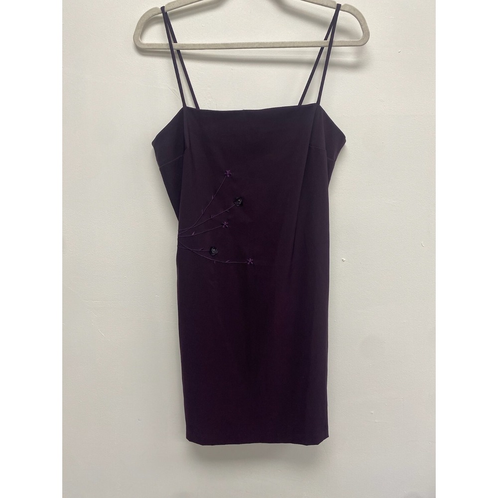 Vintage Y2K Rampage Purple Satin Slip Beaded‎ Flowers Dress Whimsy Goth 9 S/M